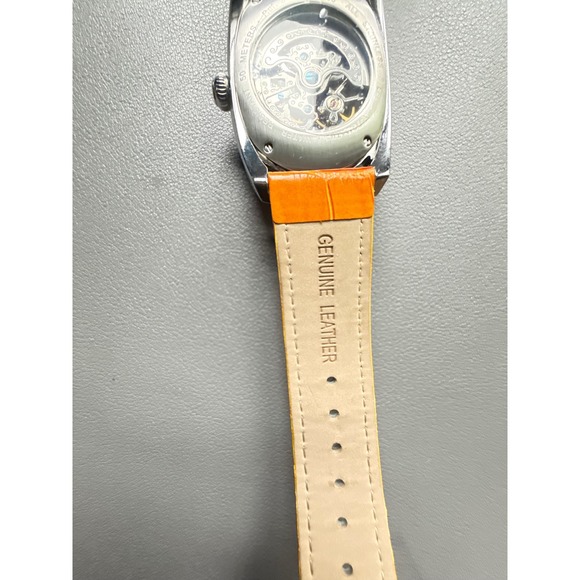 Jeanneret Women Orange Skeleton Automatic Watch Stainless Steel Leather J-64283 main image 11